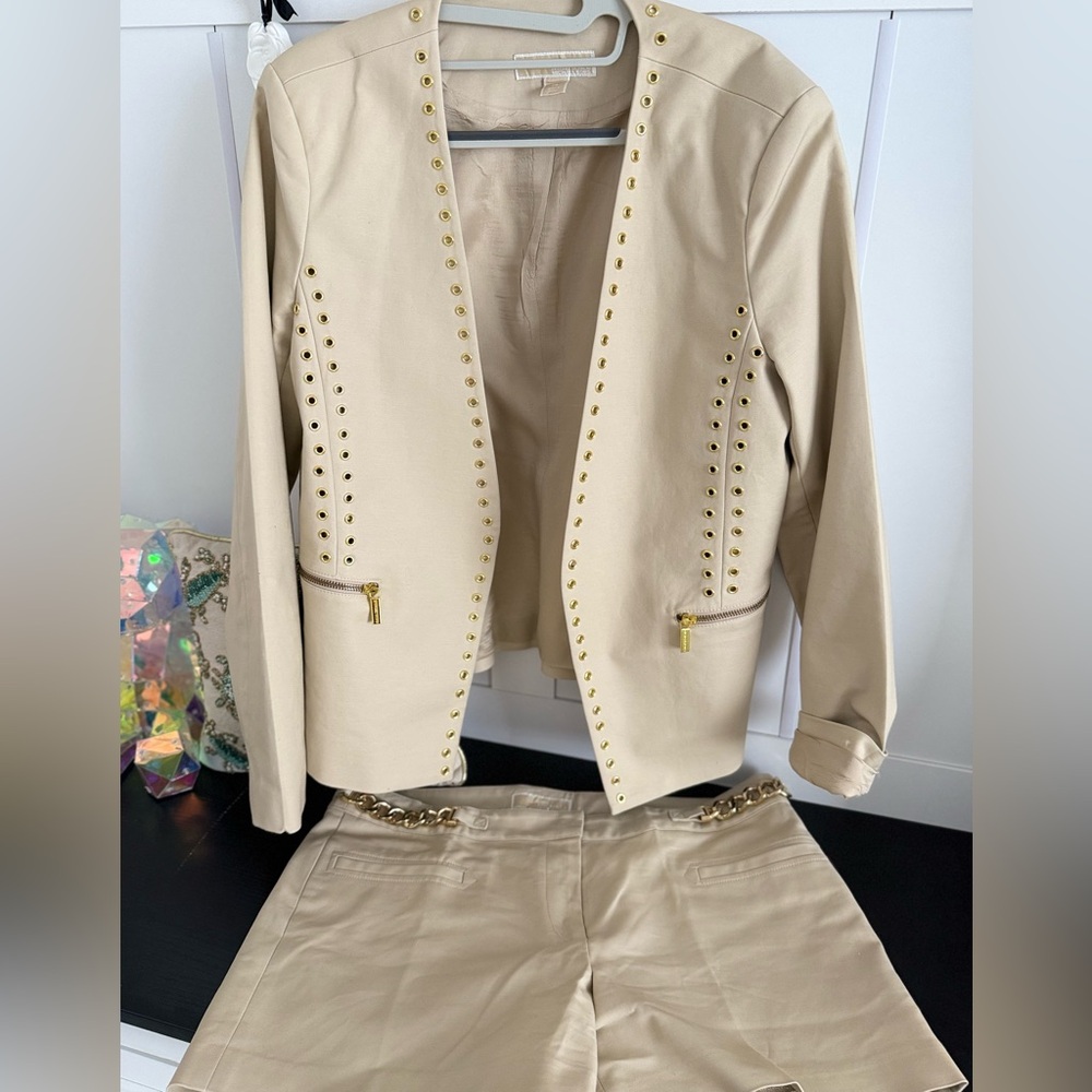 MICHAEL Michael Kors Beige Studded Open Blazer